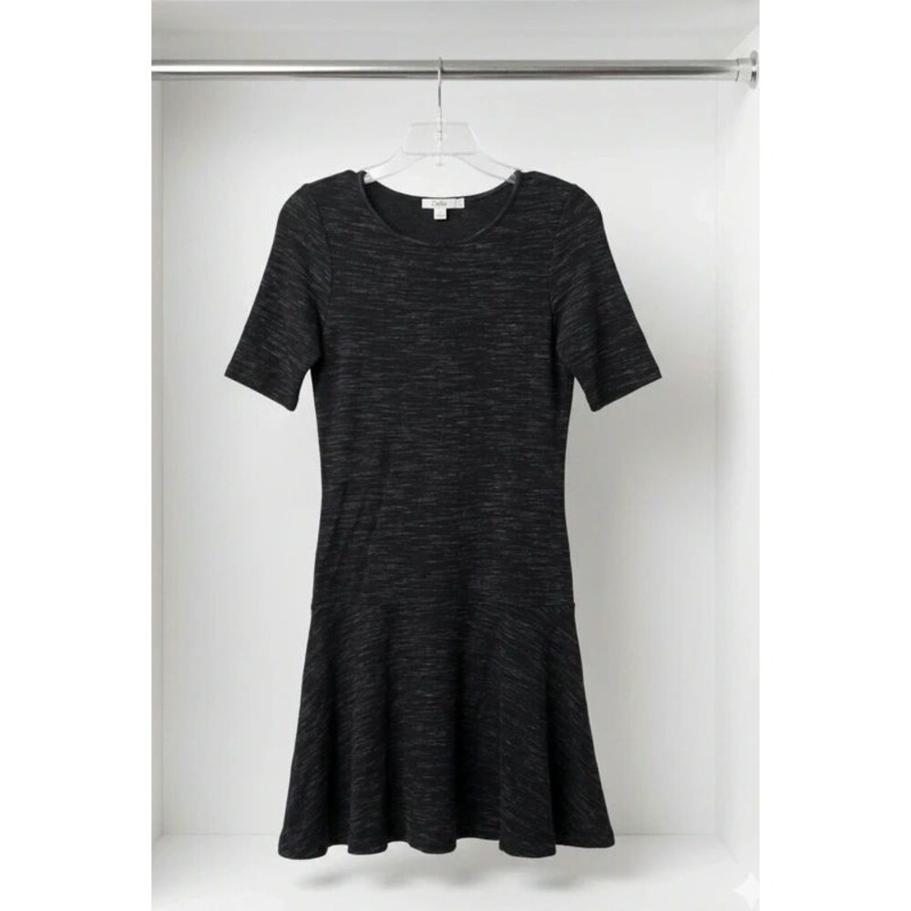 Dalia Black Gray Space Dye Drop Waist Dress Short Sleeve Flounce Mini S